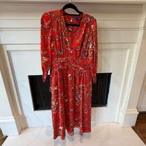 ME+EM Red Floral Long-Sleeve Midi Dress